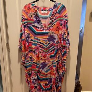 Johnny Was Multicolor Floral and Stripe Kimono